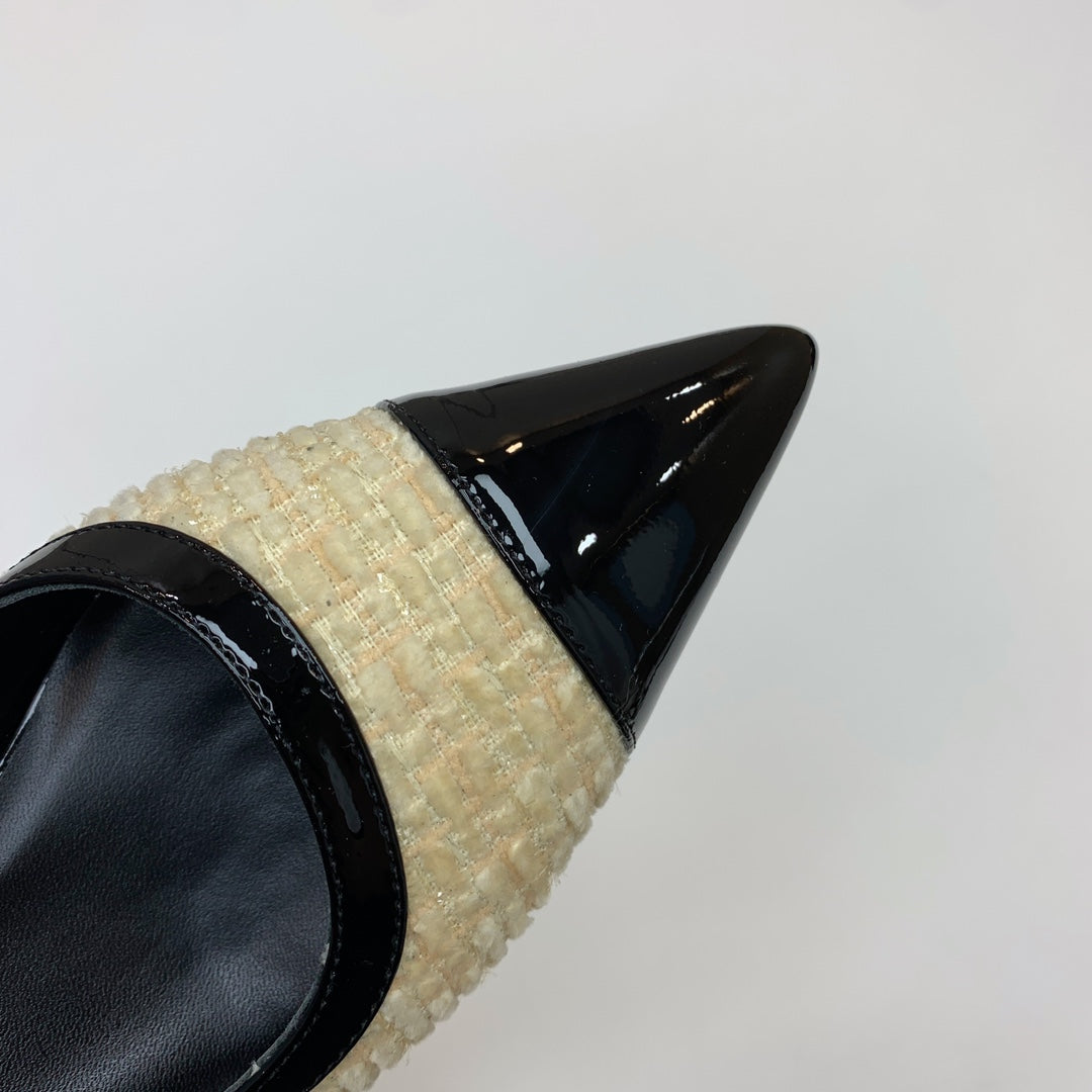 CC 26s Slingback 3.5cm Black Beige Wool Patent Calfskin 792592