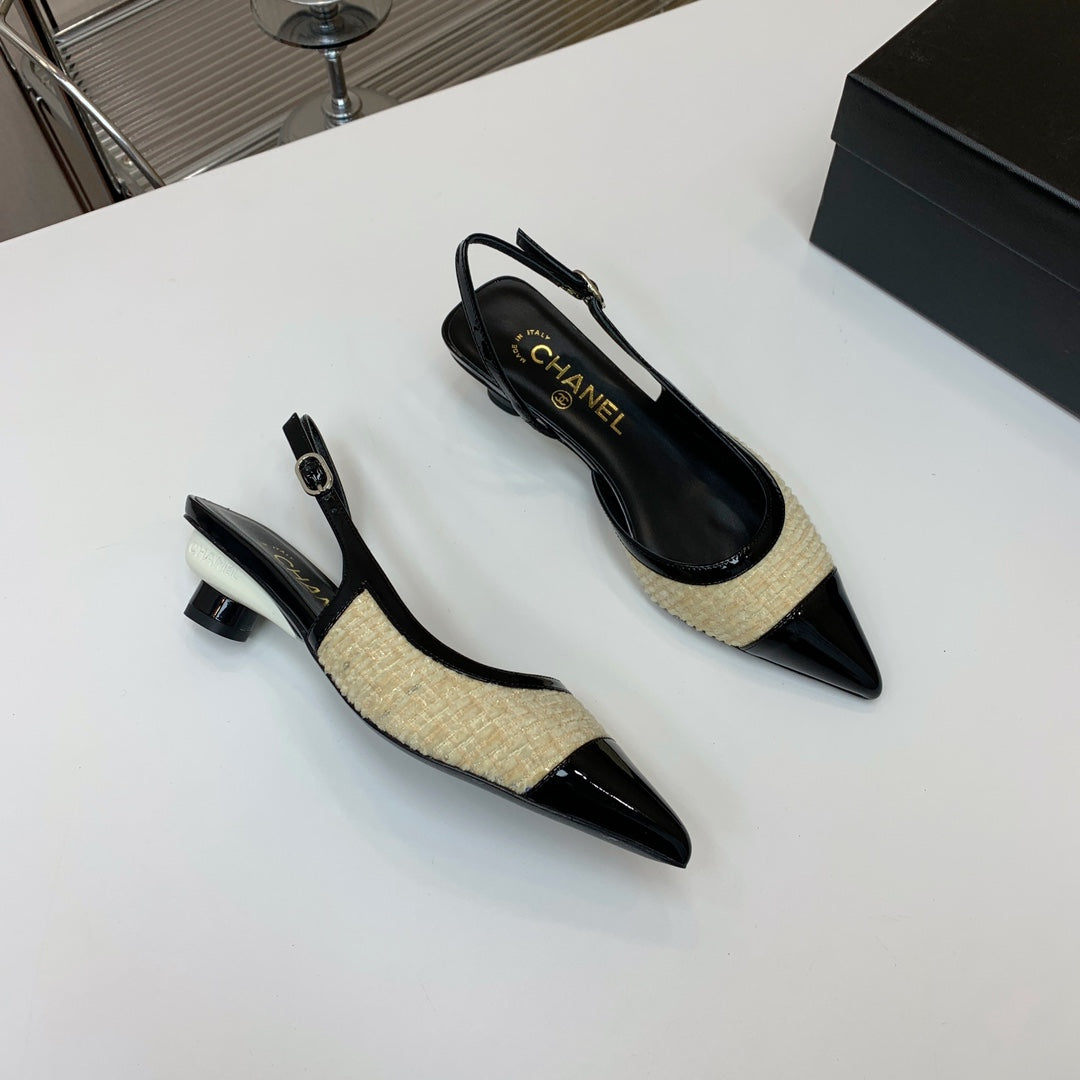 CC 26s Slingback 3.5cm Black Beige Wool Patent Calfskin 792592