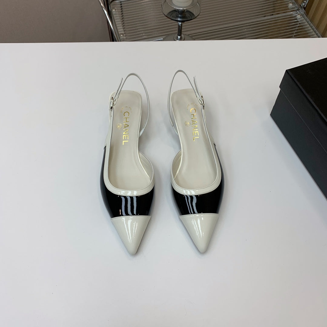 CC 26s Slingback 3.5cm White Black Patent Calfskin 792593
