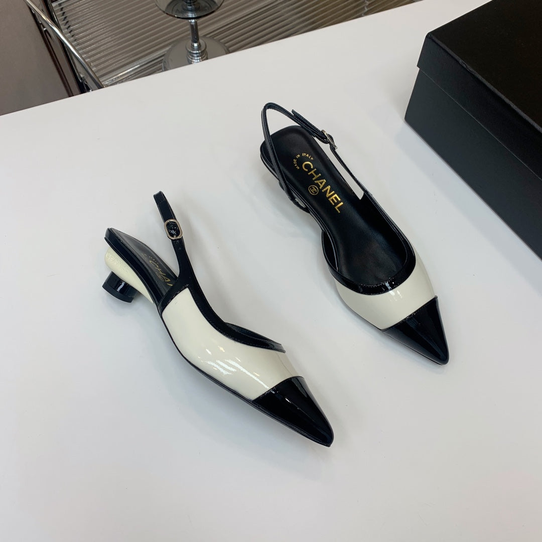CC 26s Slingback 3.5cm Black White Patent Calfskin 792594
