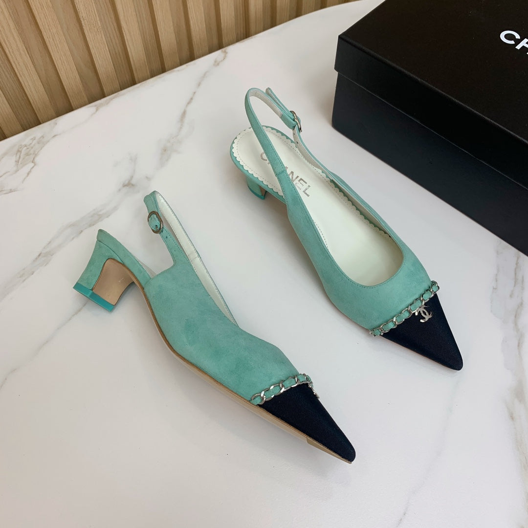 CC 26s Slingback 4.5cm Chain Teal Blue Suede 792603