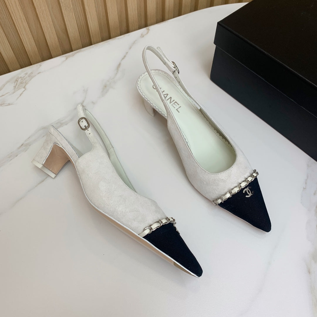 CC 26s Slingback 4.5cm Chain Light Grey Suede 792604