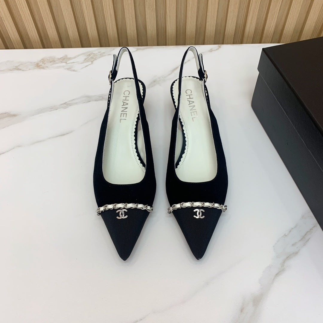CC 26s Slingback 4.5cm Chain Black Canvas 792606