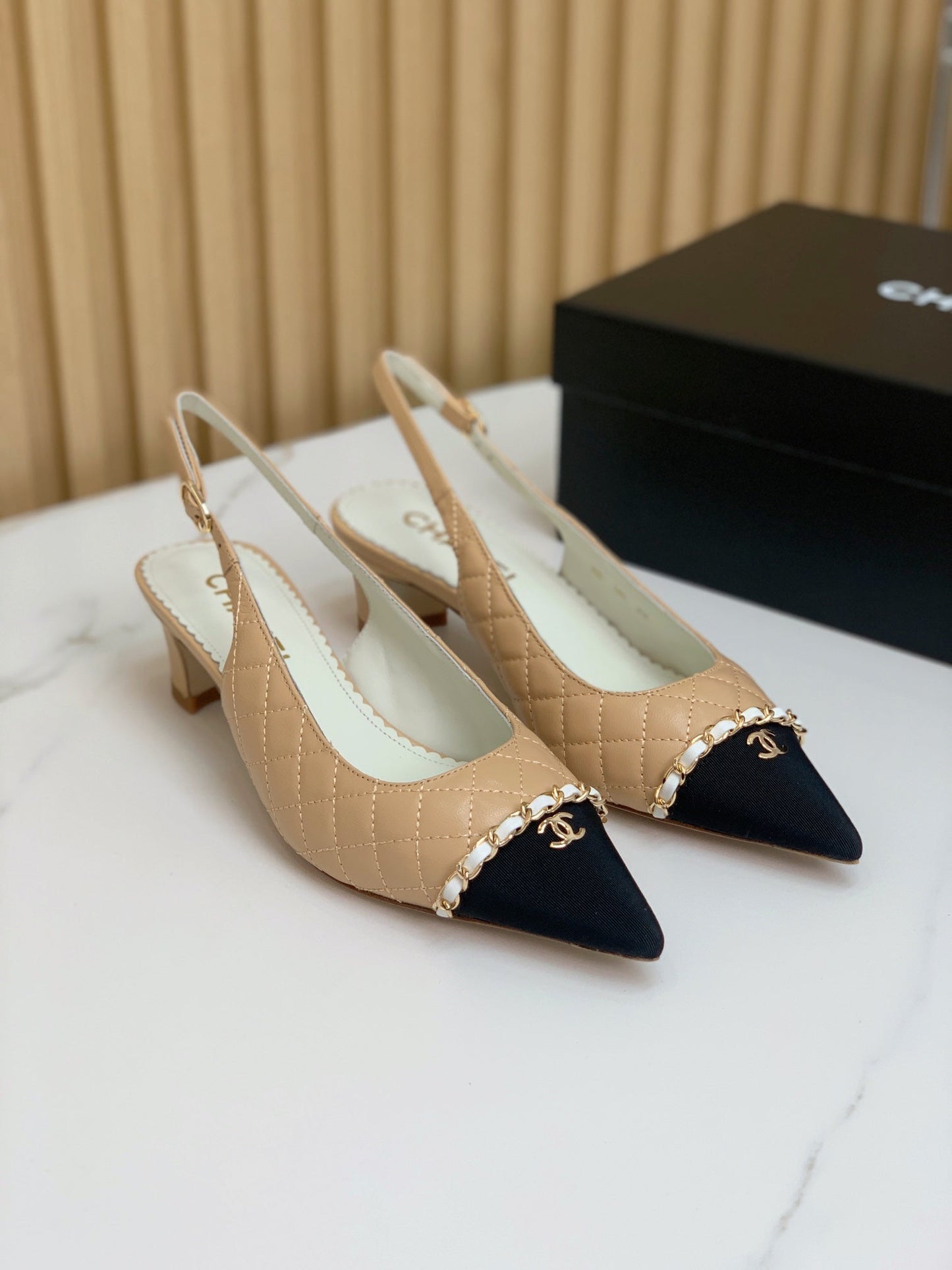 CC 26s Slingback 4.5cm Chain Beige Quilted Lambskin 792609