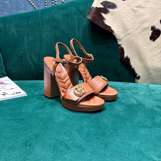 GG Platform Sandals With The Double G Brown Leather 741237