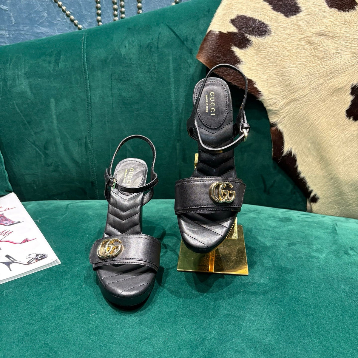 GG Platform Sandals With The Double G Black Leather 741240
