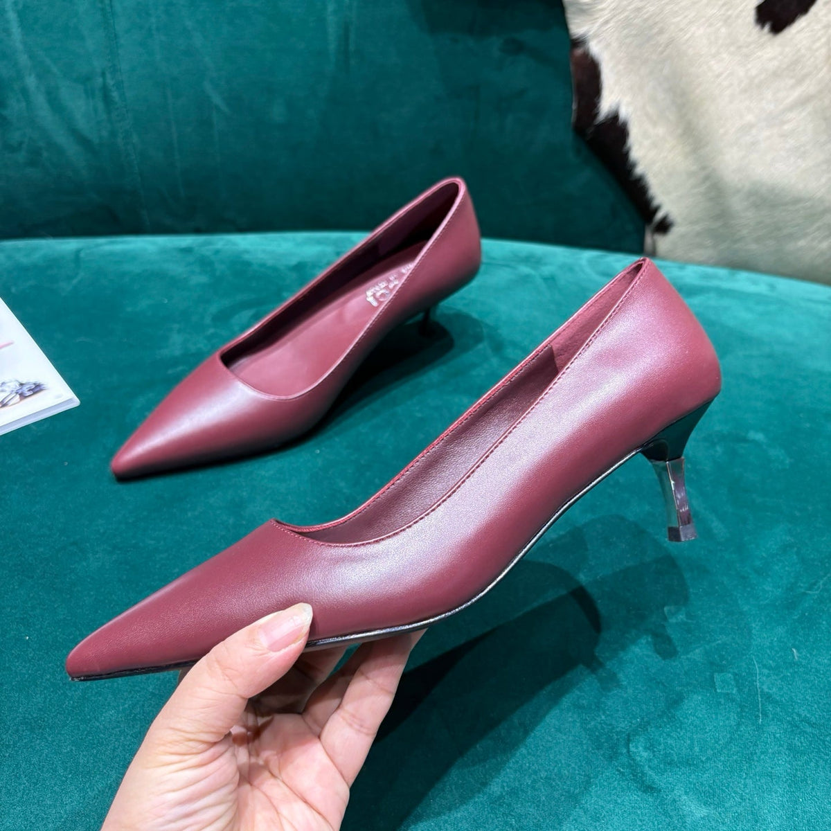 GG Pointed-Toe Slingback Burgundy Leather 741258