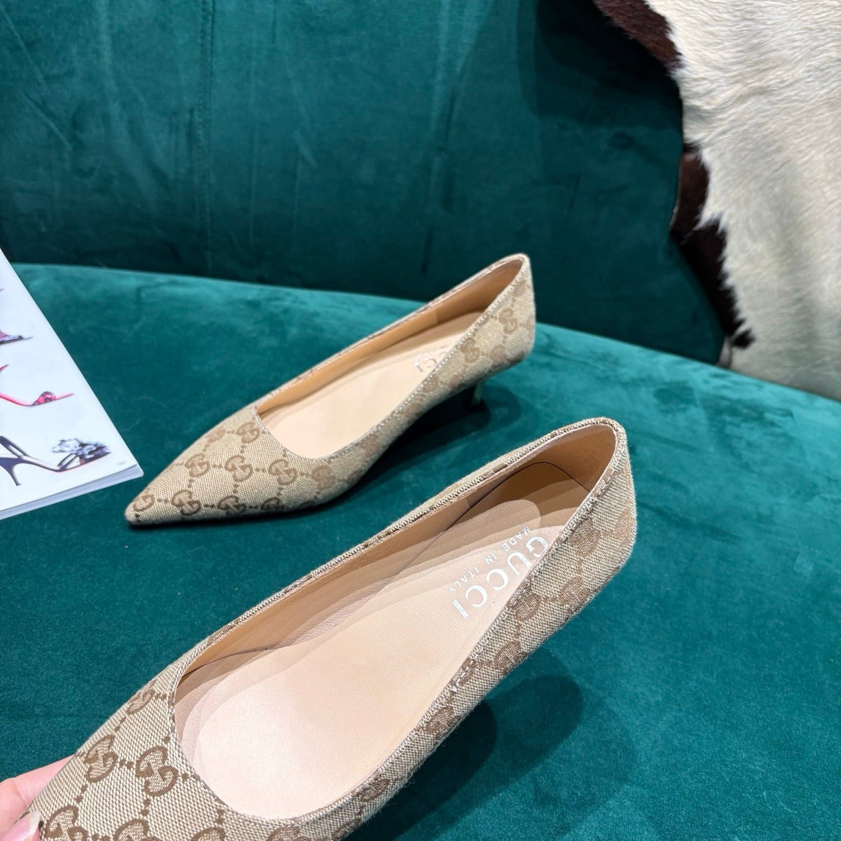 GG Pointed-Toe Slingback  Light Beige Canvas 741264