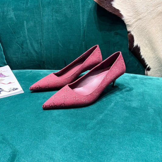 GG Pointed-Toe Slingback  Red Canvas 741267
