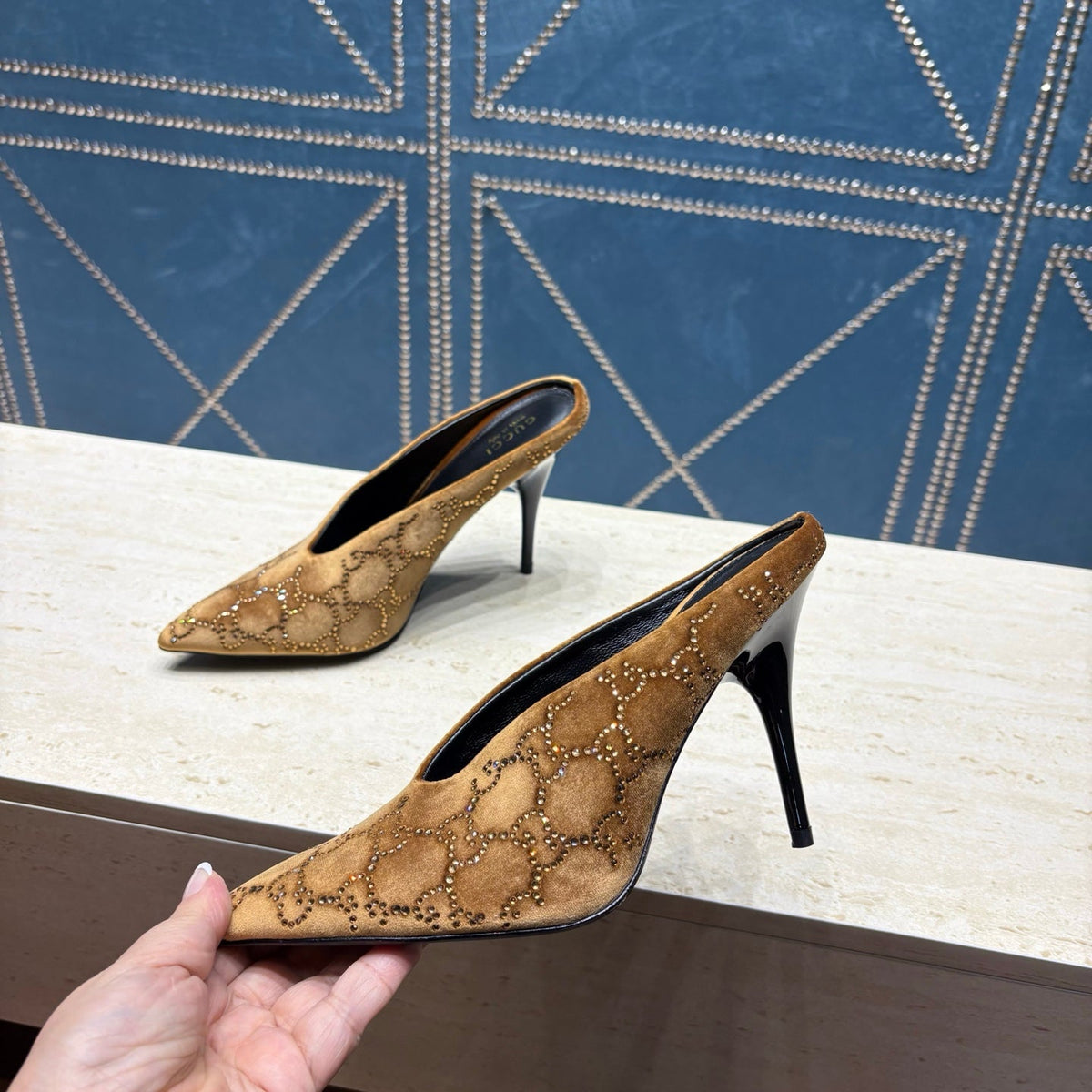 GG High-Heeled Mule 10.5cm Brown Velvet 741289