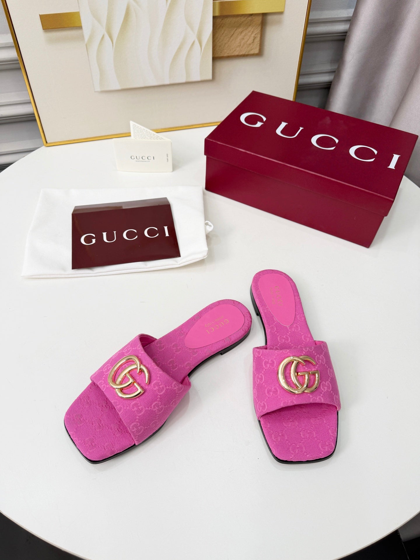 GG 2026 Early Spring Mule Hot Pink Canvas Sheepskin 688515