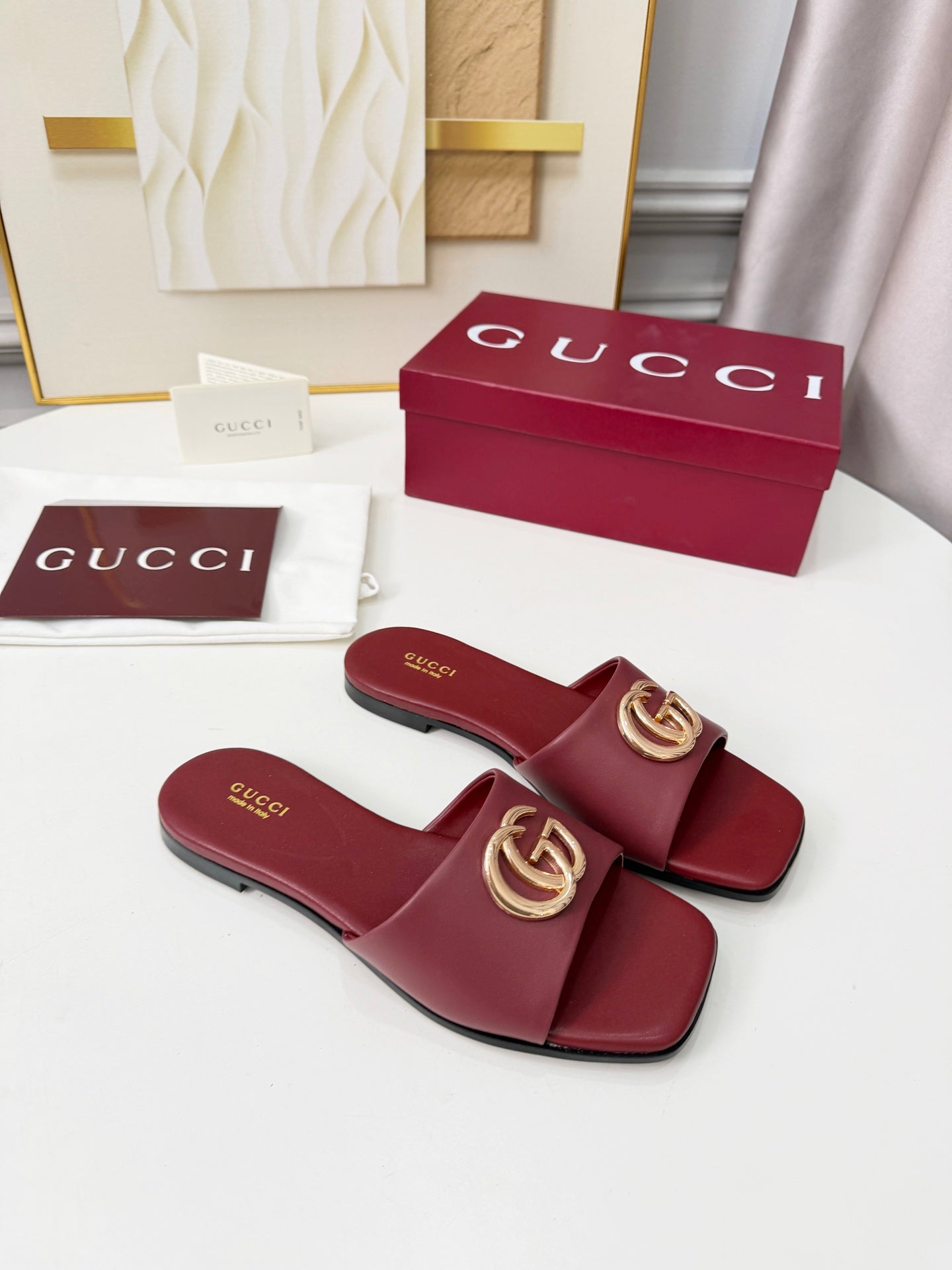 GG 2026 Early Spring Mule Burgundy Sheepskin 688520