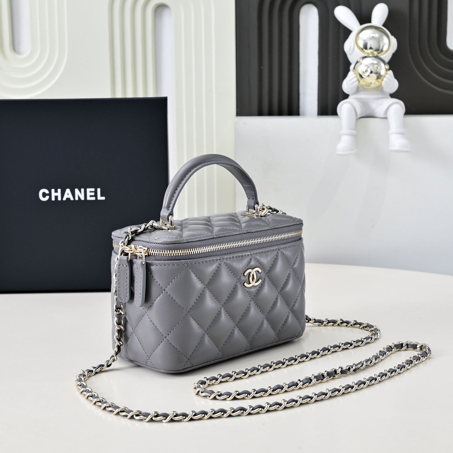 CC 26s Vanity Case Grey Quilted Lambskin 286291