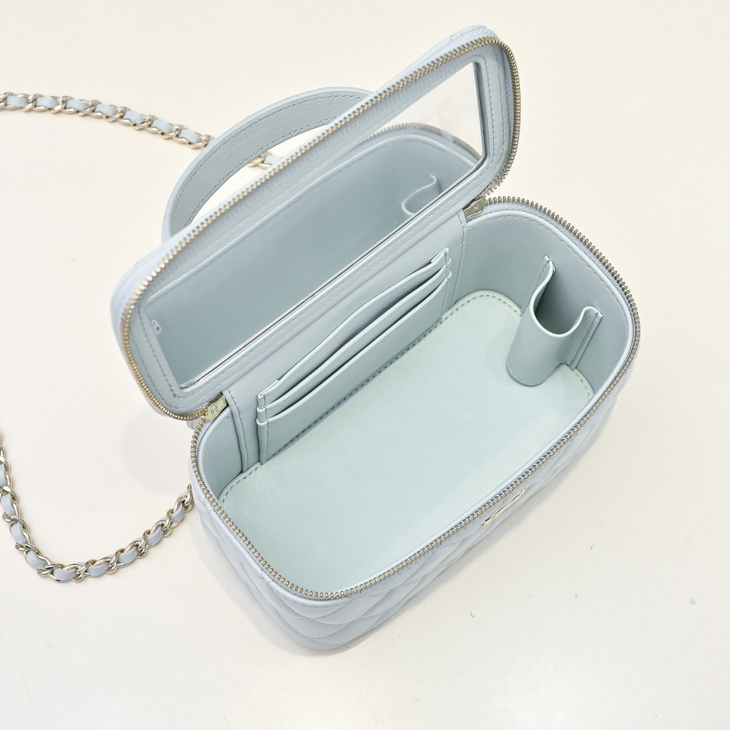 CC 26s Vanity Case Light Blue Pastel Quilted Lambskin 286287