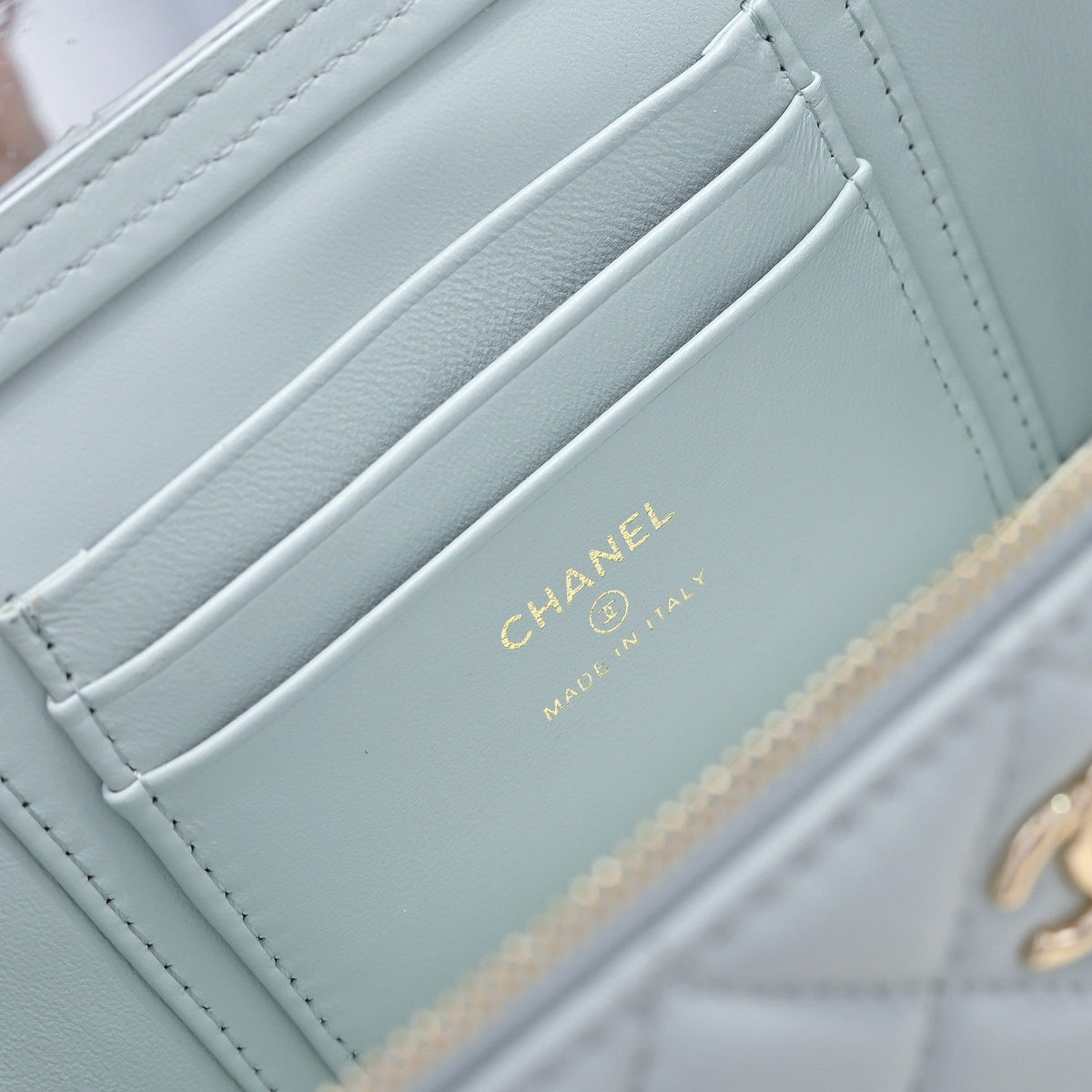 CC 26s Vanity Case Light Blue Pastel Quilted Lambskin 286287