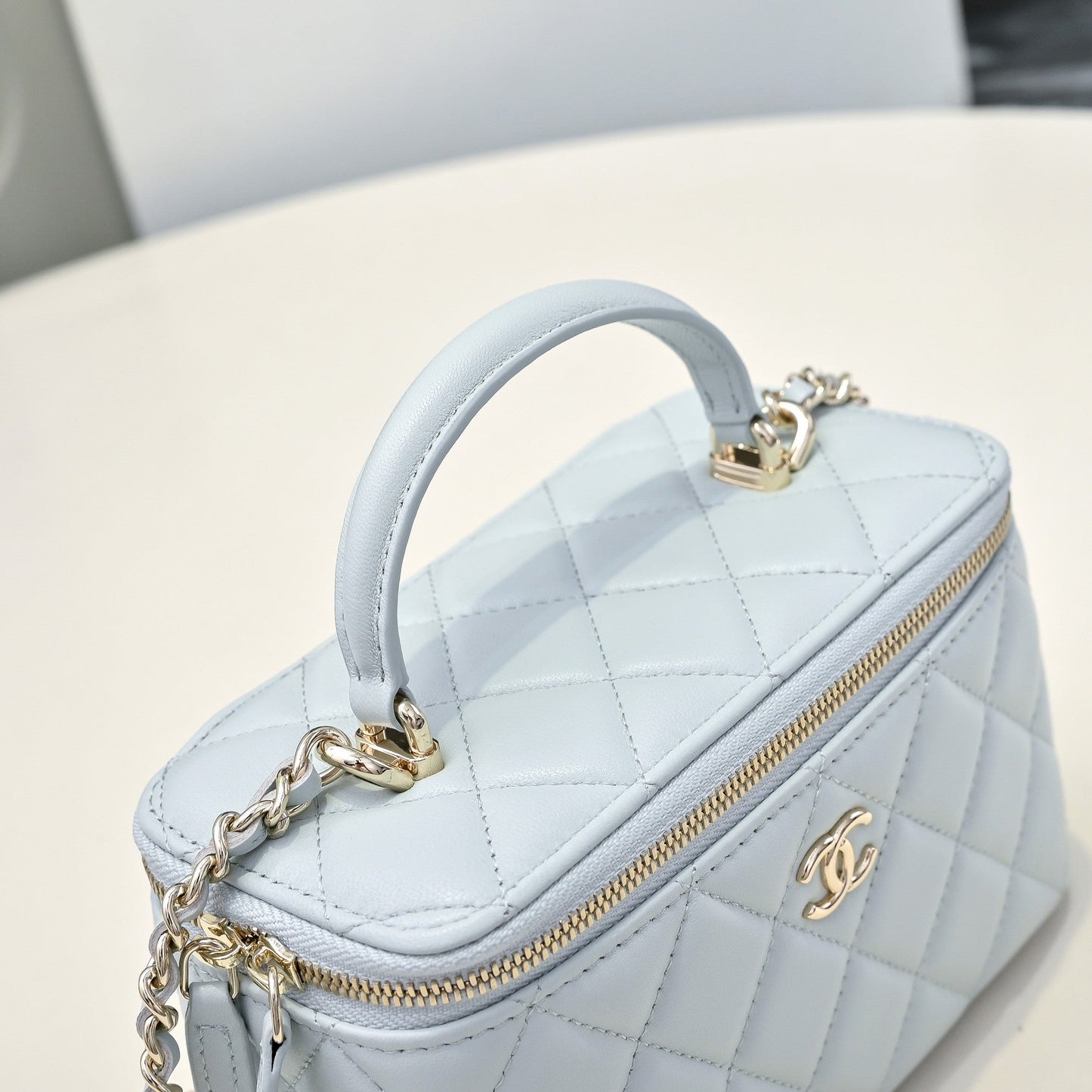 CC 26s Vanity Case Light Blue Pastel Quilted Lambskin 286287