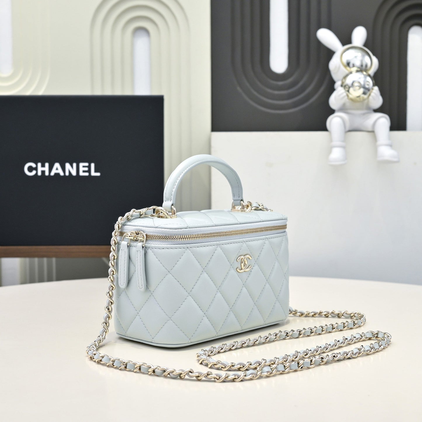 CC 26s Vanity Case Light Blue Pastel Quilted Lambskin 286287