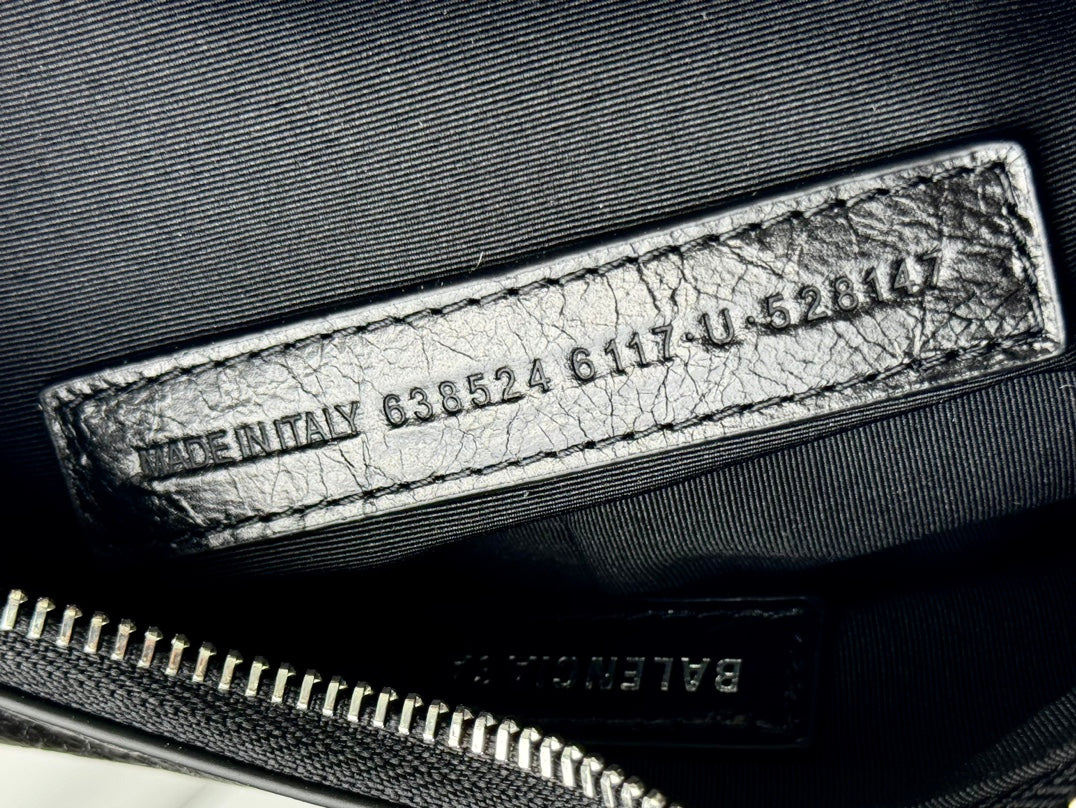 LE CAGOLE SMALL SHOULDER BAG 26 WITH RHINESTONES IN BLACK ARENA LAMBSKIN SILVER HARDWARE