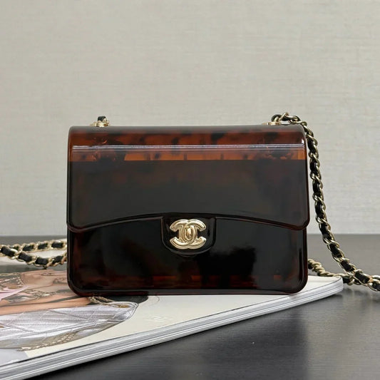 Chanel 2026 Mini Evening Bag 12cm Black Tortoiseshell-patterned Plexi Gold Metal