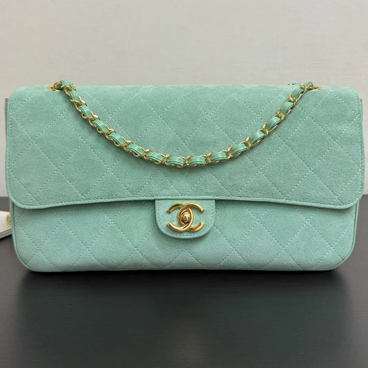 CC 2026 Flap Bag 34cm Mint Green Suede Leather