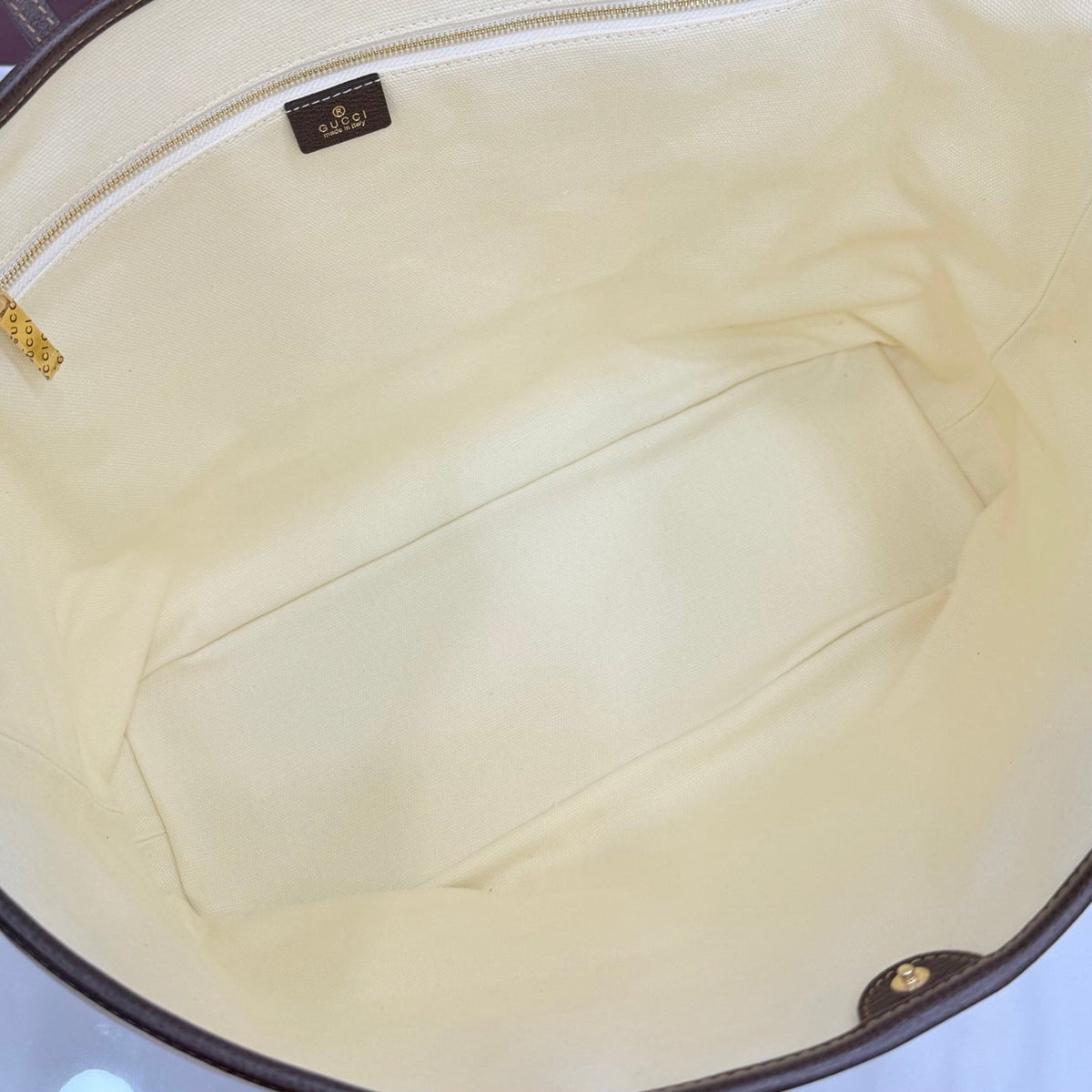 GG Tribeca Large Tote Bag Cream Red Green Canvas Cowhide 141731