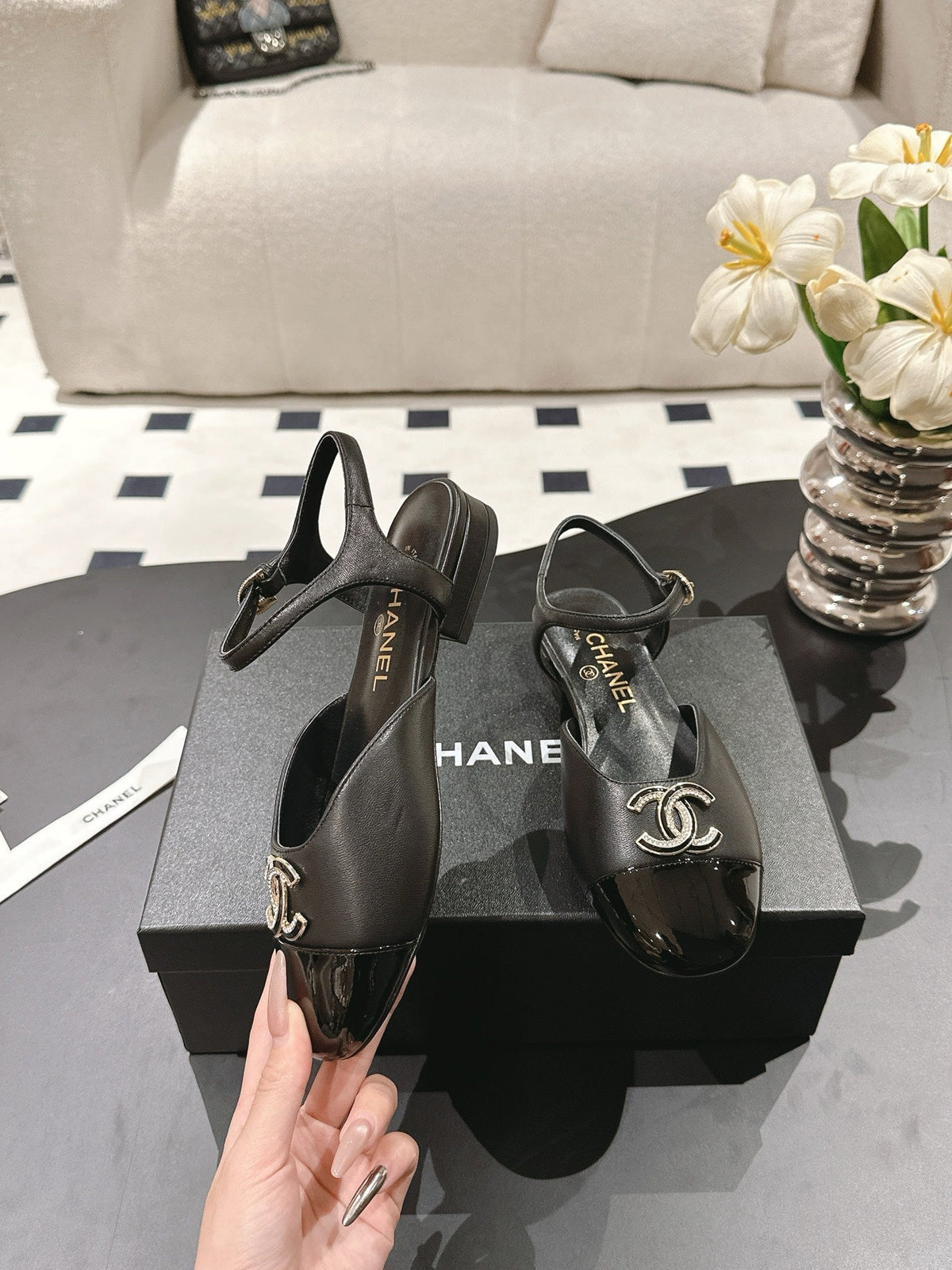 cc 25p mary jane black lambskin black pattern 237515