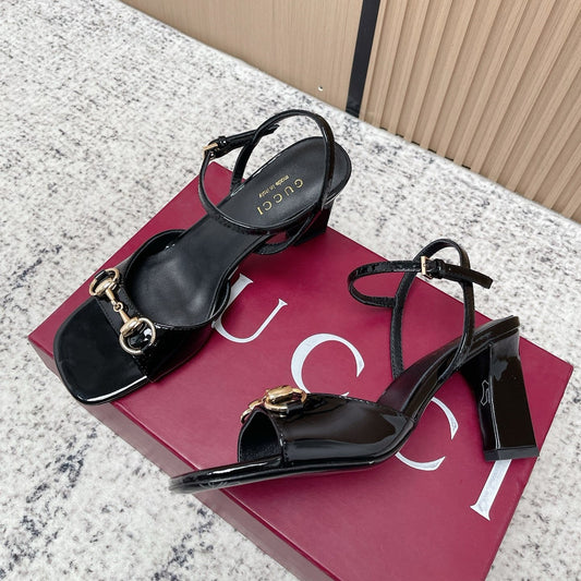 GG Signora Sandals 8.5cm Black Shiny Leather 752220