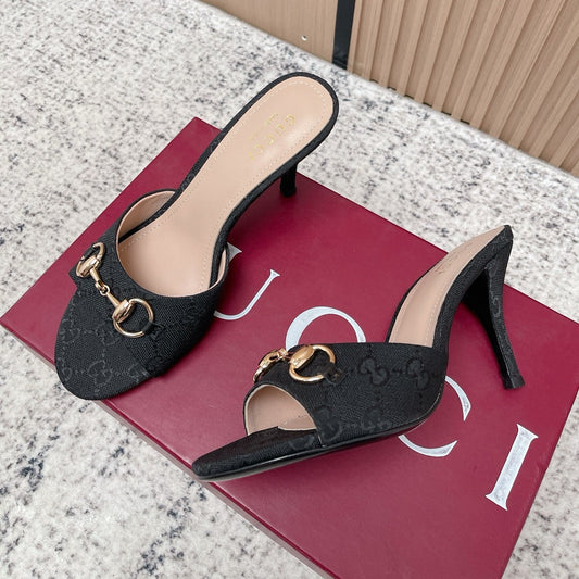 GG Sandal With Horsebit 8.5cm Black Canvas 752226