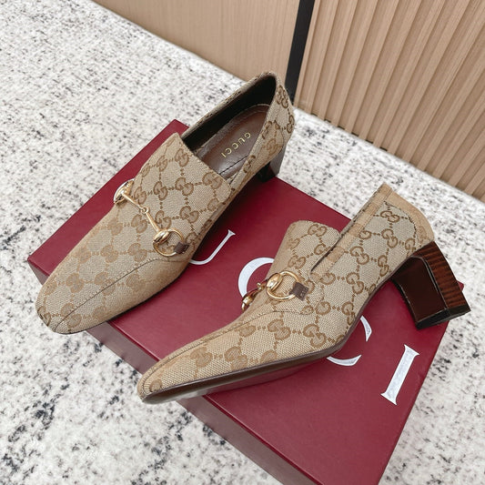 GG Jordaan Loafer High Heel Beige Brown Canvas 752228