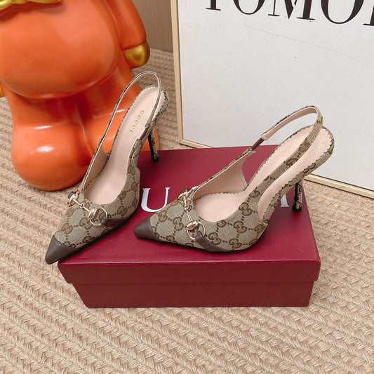 GG 26s Slingback Pump 10.5cm With Horsebit Coffee Beige Canvas 901315