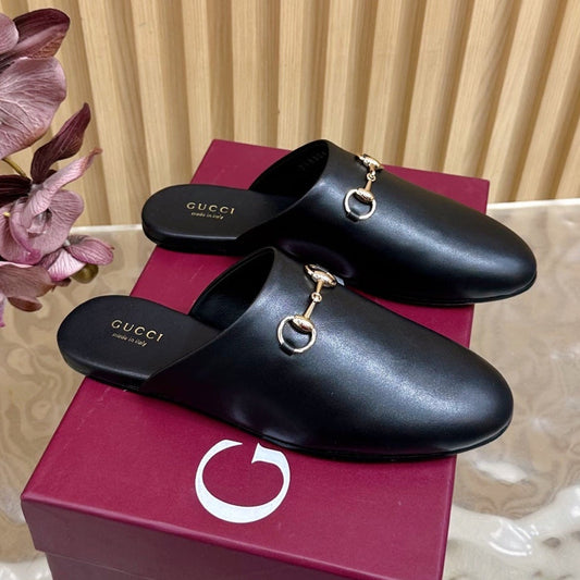 Gucci 25 Horsebit Mule Black Gold Cowhide 436323