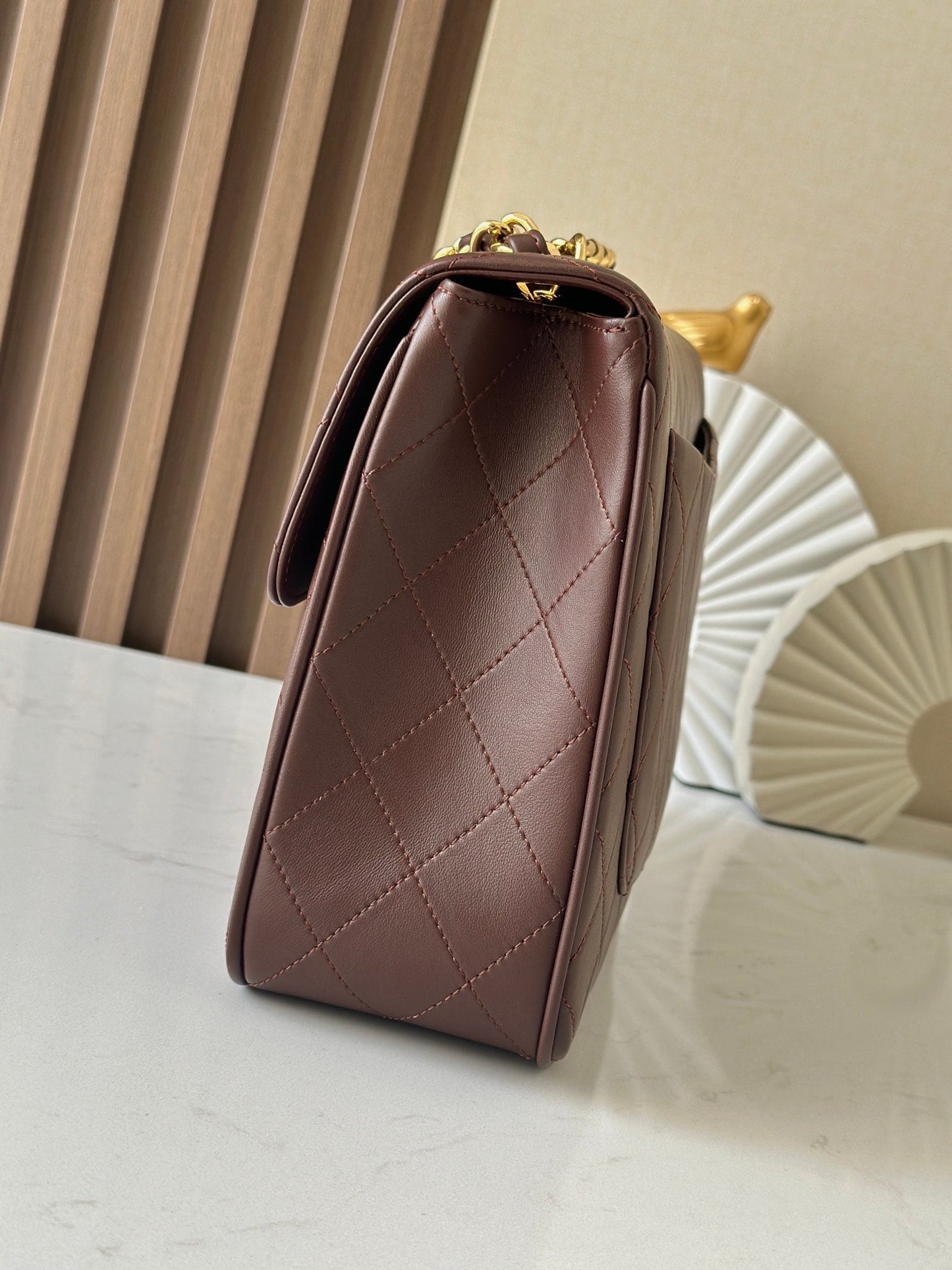 CC 2025 Flap Bag 30cm Brown Gold Lambskin 298108