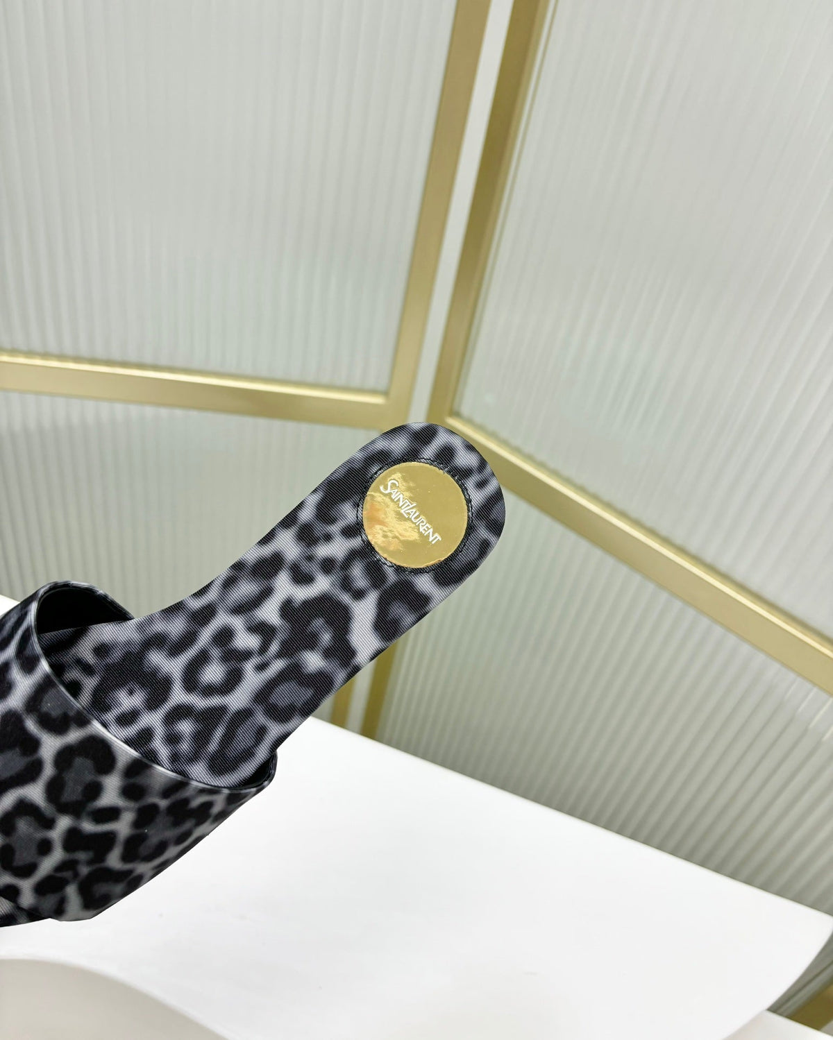 CARLYLE SLIDES IN LEOPARD GROSGRAIN BLACK WHITE