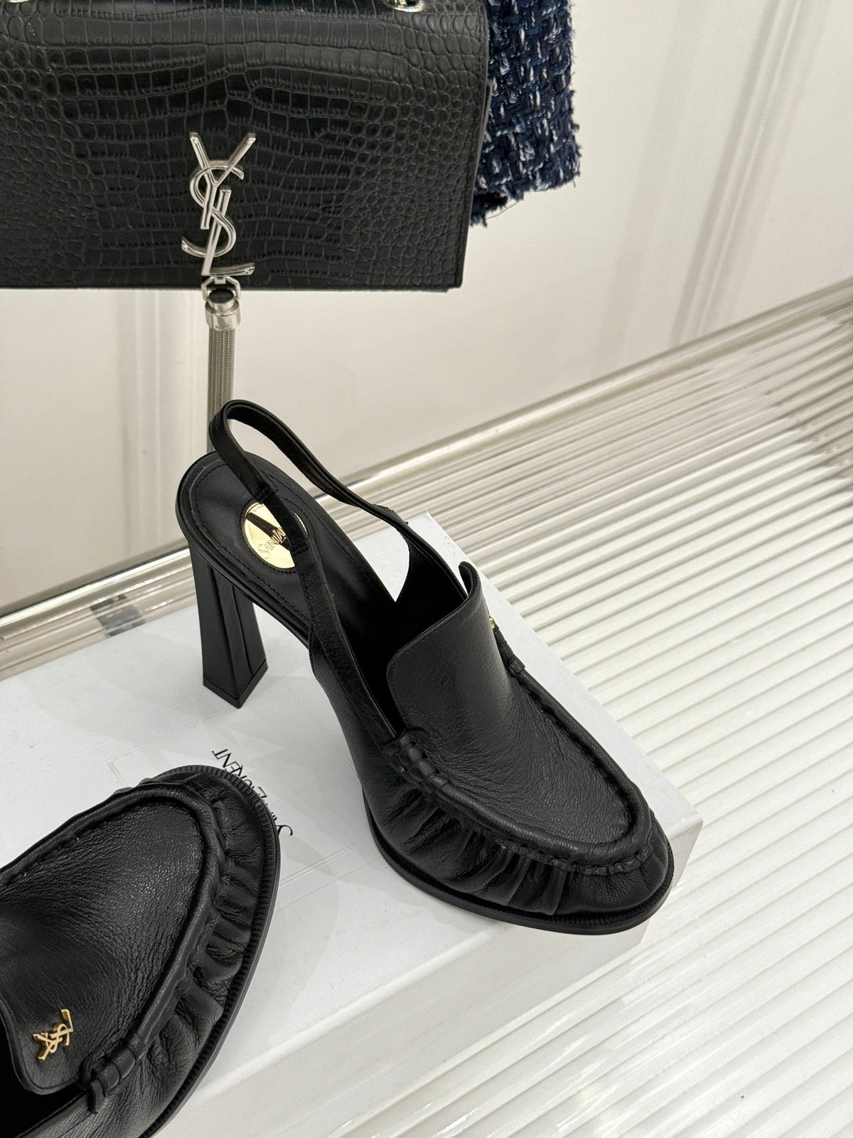 YSL 26WF Le Slingback 10.5cm Black Cowhide 642954