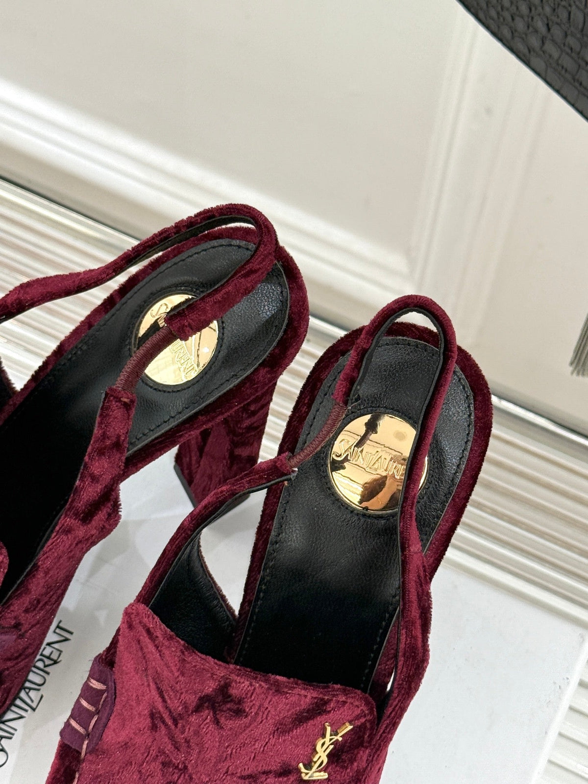 YSL 26WF Le Slingback 10.5cm Burgundy Velvet 642958