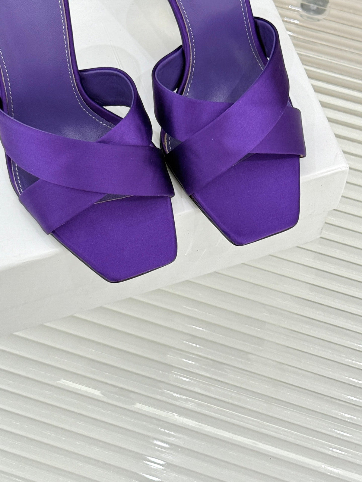 YSL Opyum Sandal 85 Purple Silk Leather 642937