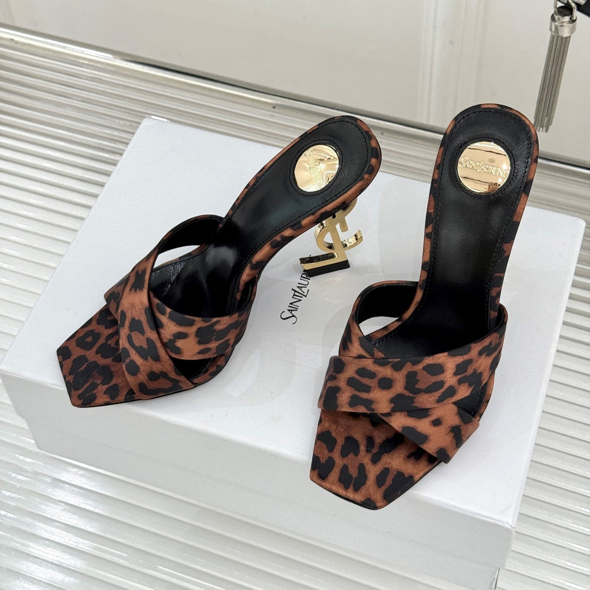 YSL Opyum Sandal 85 Brown Leopard Leather 642940