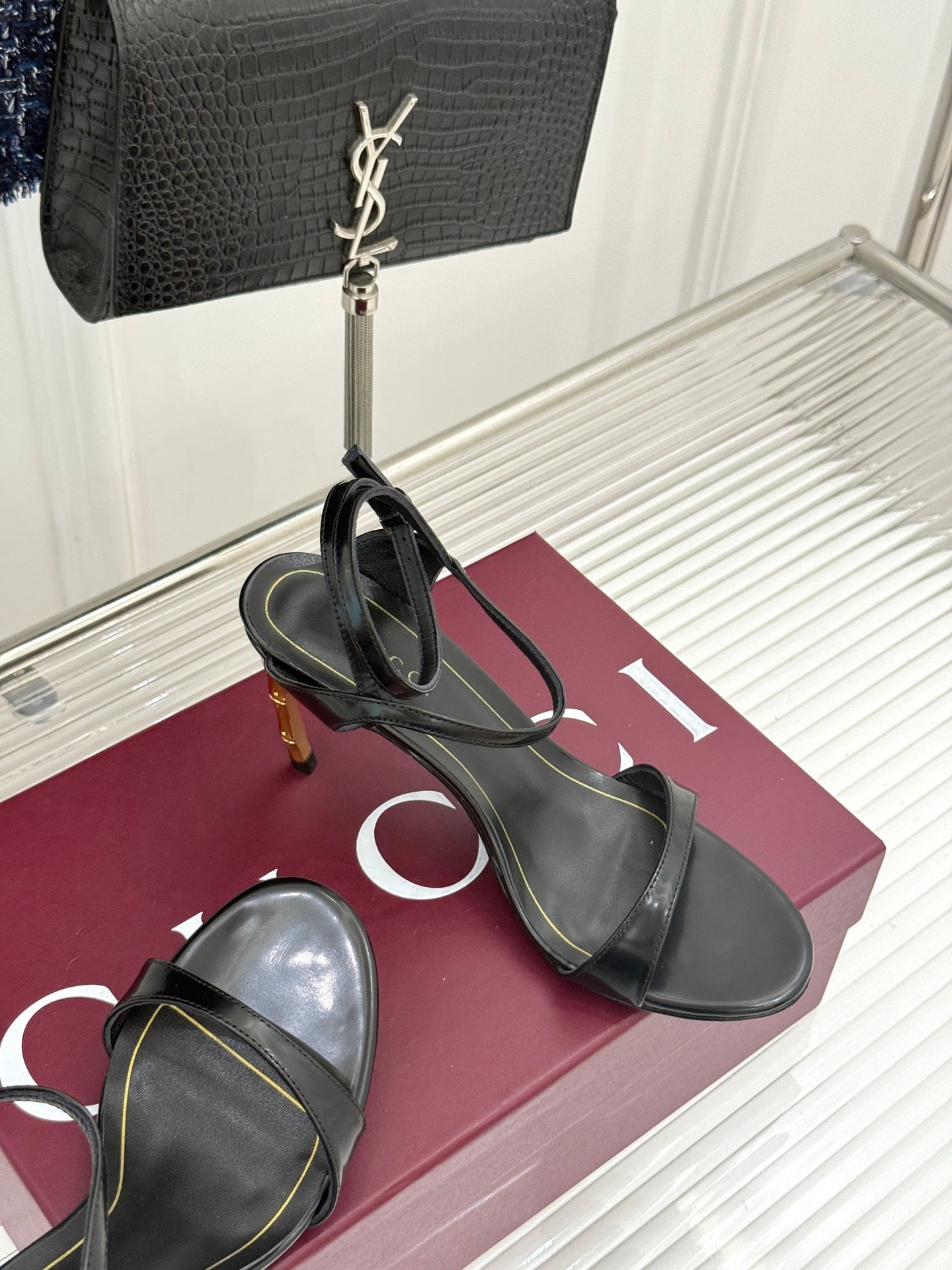 GG Castello Sandals 7.5cm Black Leather 886486