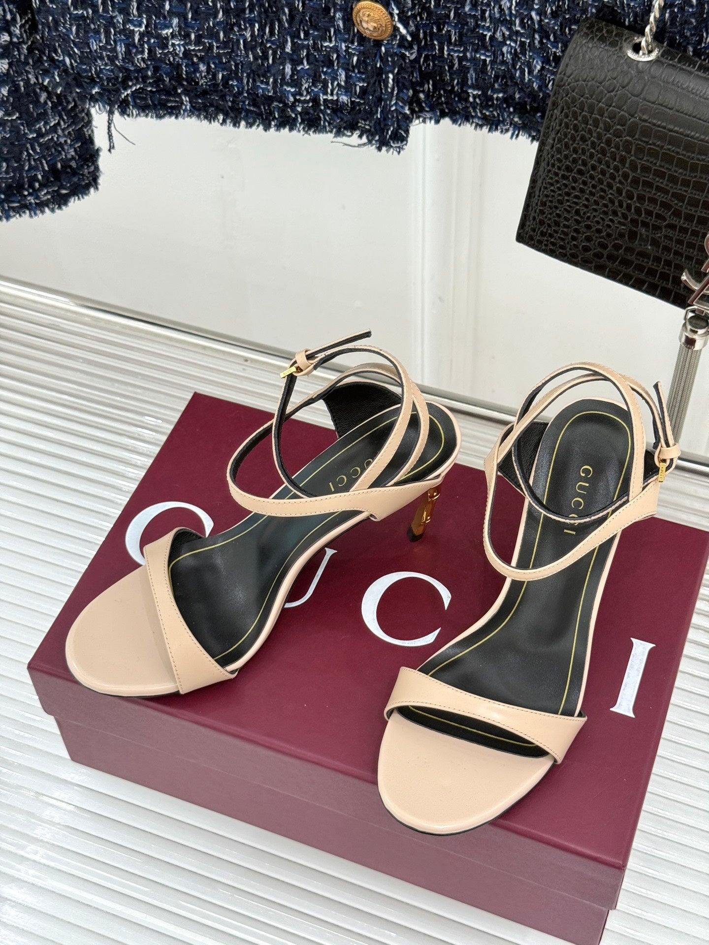 GG Castello Sandals 7.5cm Beige Leather 886483