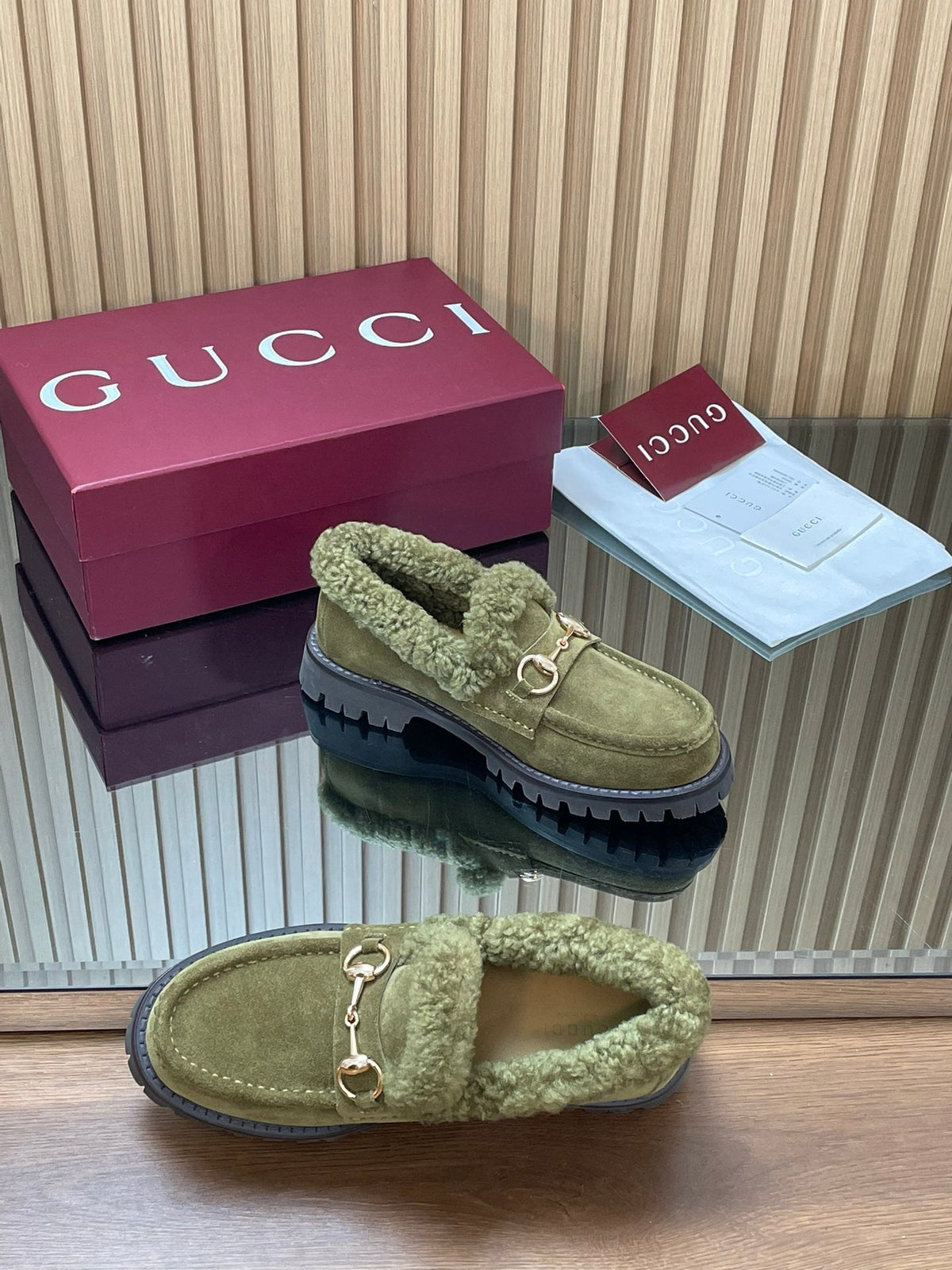 Gucci 2025 Horsebit Loafer Green Suede Wool 563047