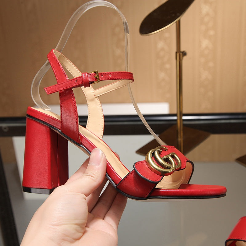 GG Marmont Ankle Strap Sandal 8cm Red Sheepskin 342565