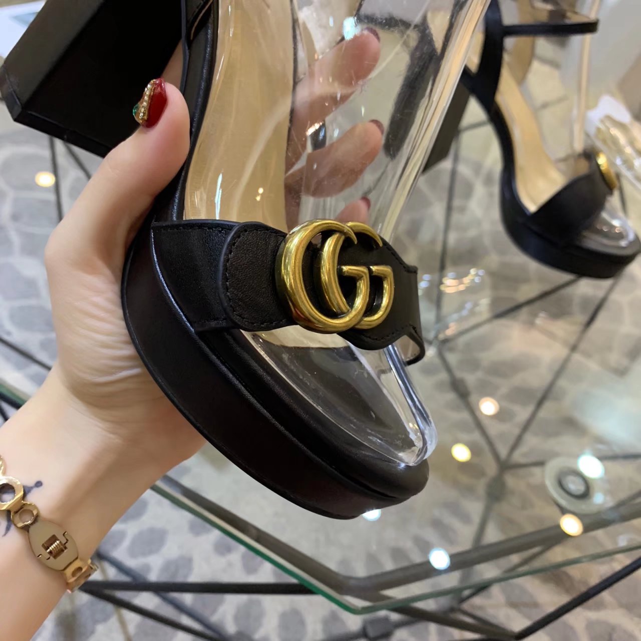 GG 26s Marmont Sandals 10cm Sandals Black Leather 926706