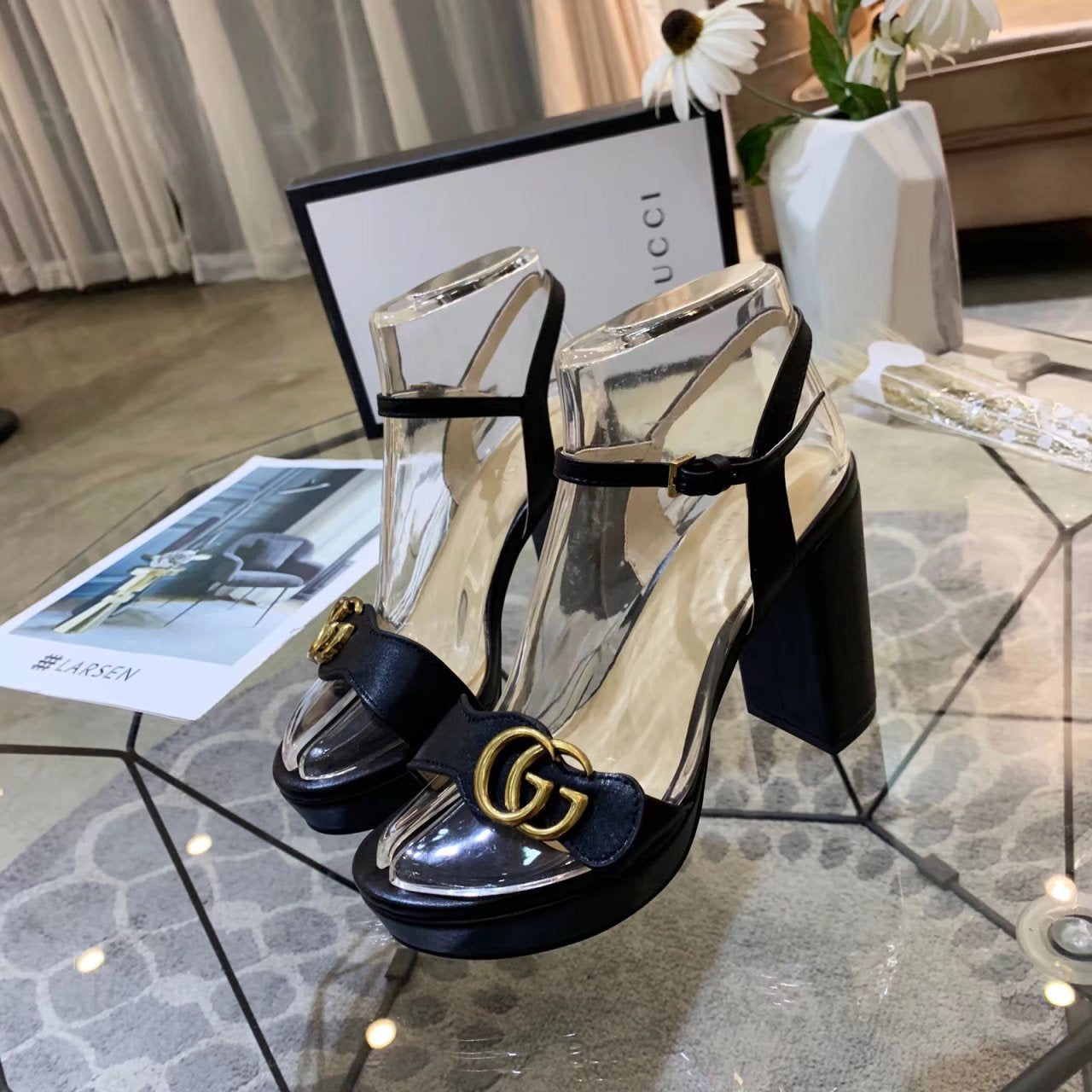 GG 26s Marmont Sandals 10cm Sandals Black Leather 926706