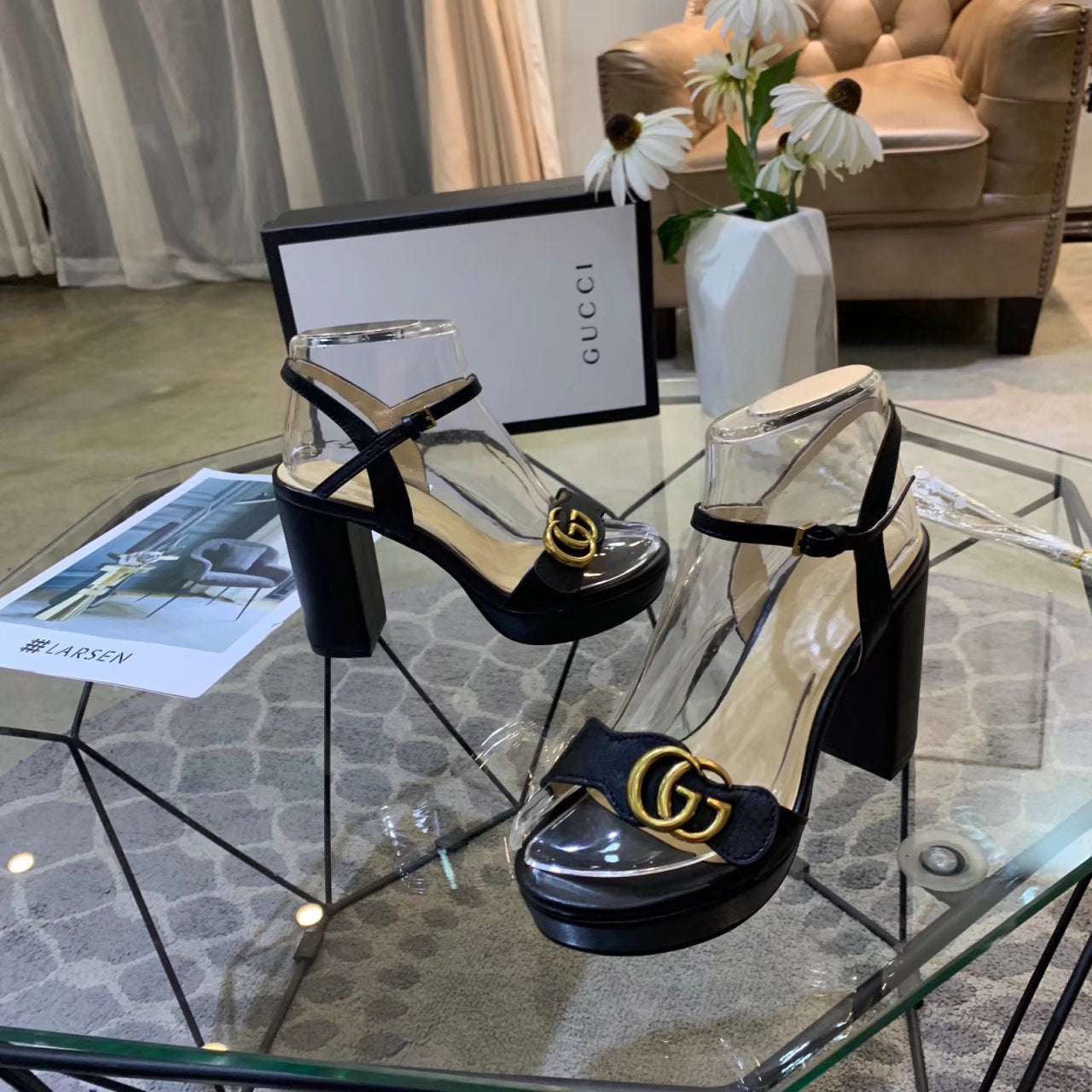 GG 26s Marmont Sandals 10cm Sandals Black Leather 926706