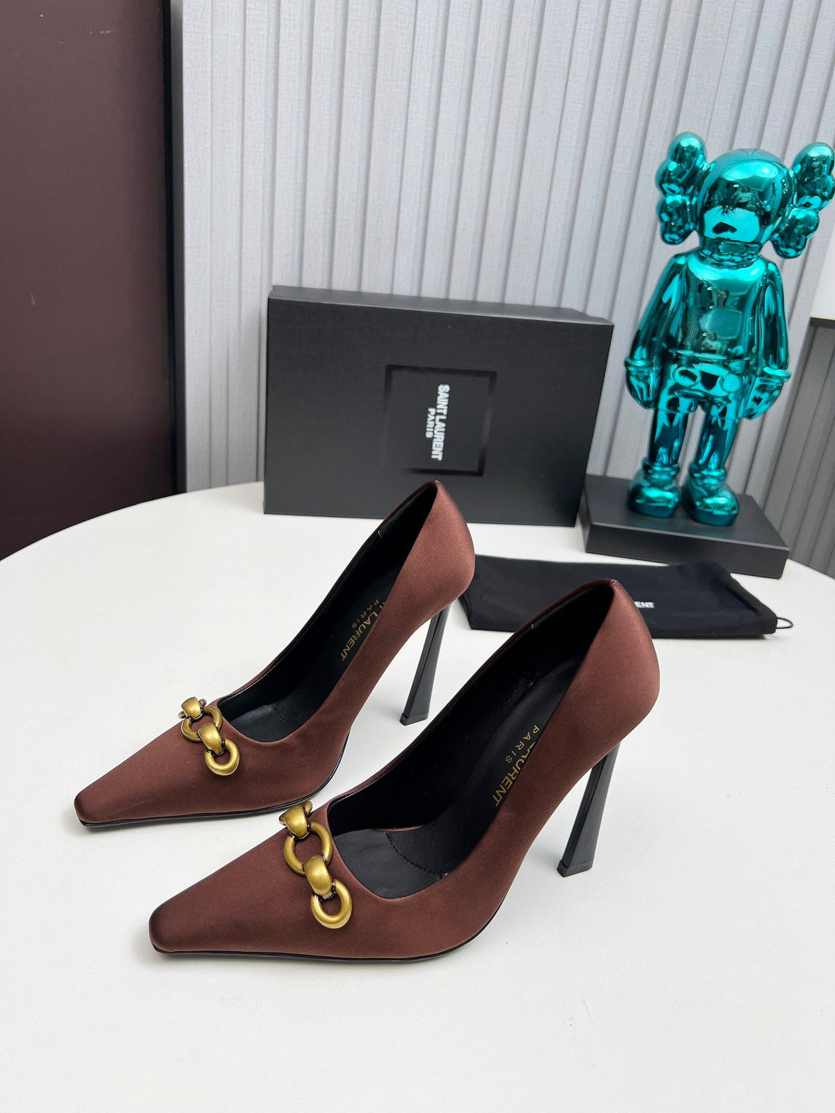 YSL Hermione Pump 11cm Brown Silk 680397
