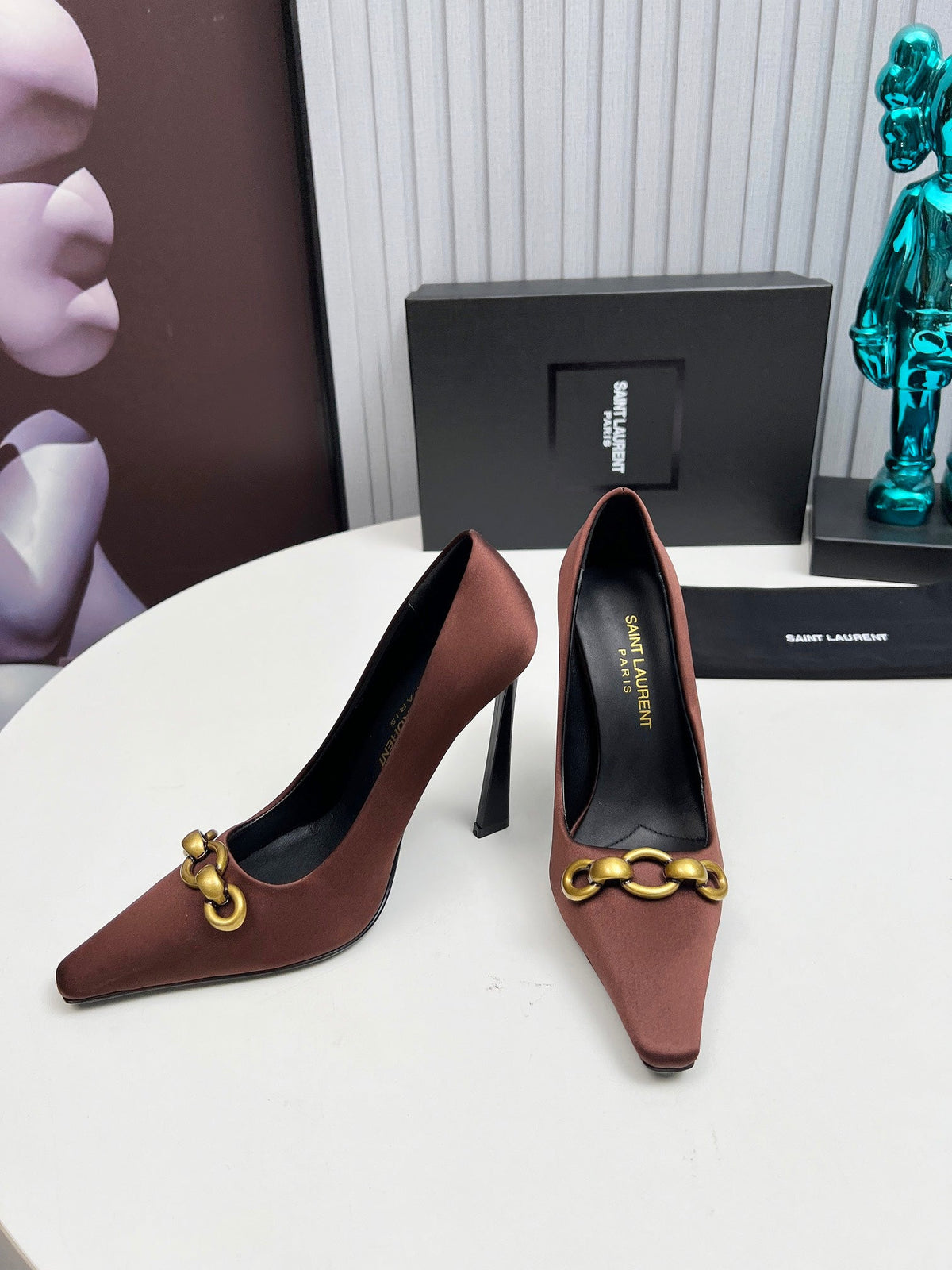 YSL Hermione Pump 11cm Brown Silk 680397