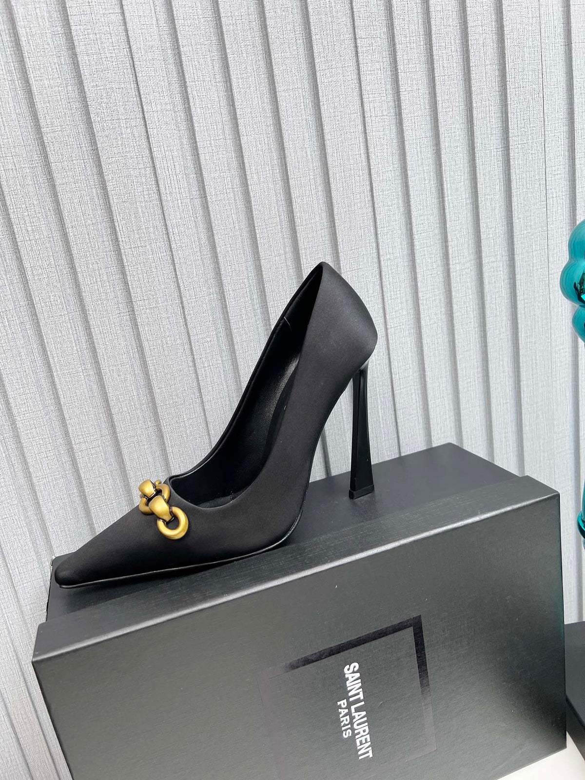 YSL Hermione Pump 11cm Black Silk 680398