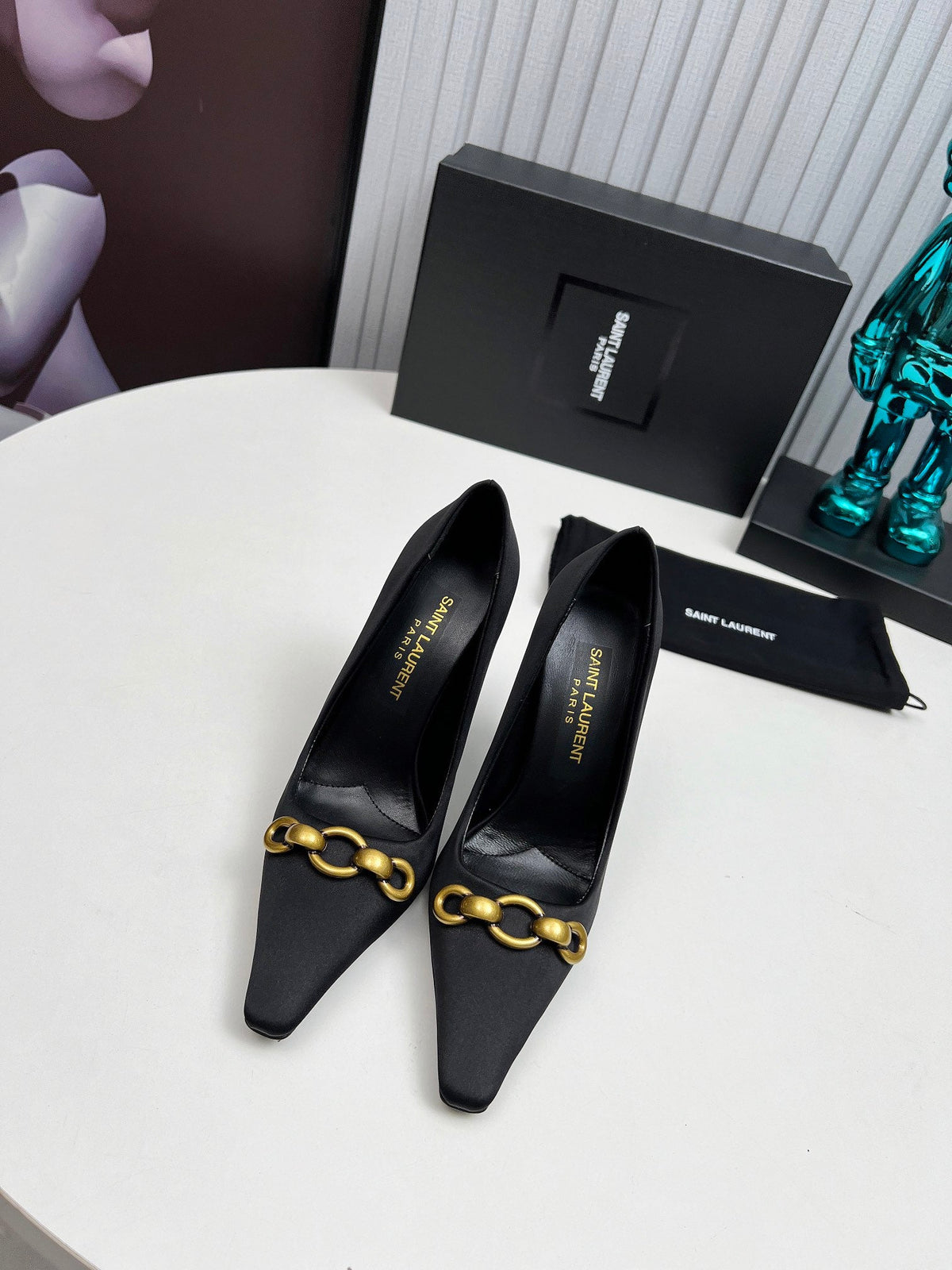 YSL Hermione Pump 11cm Black Silk 680398