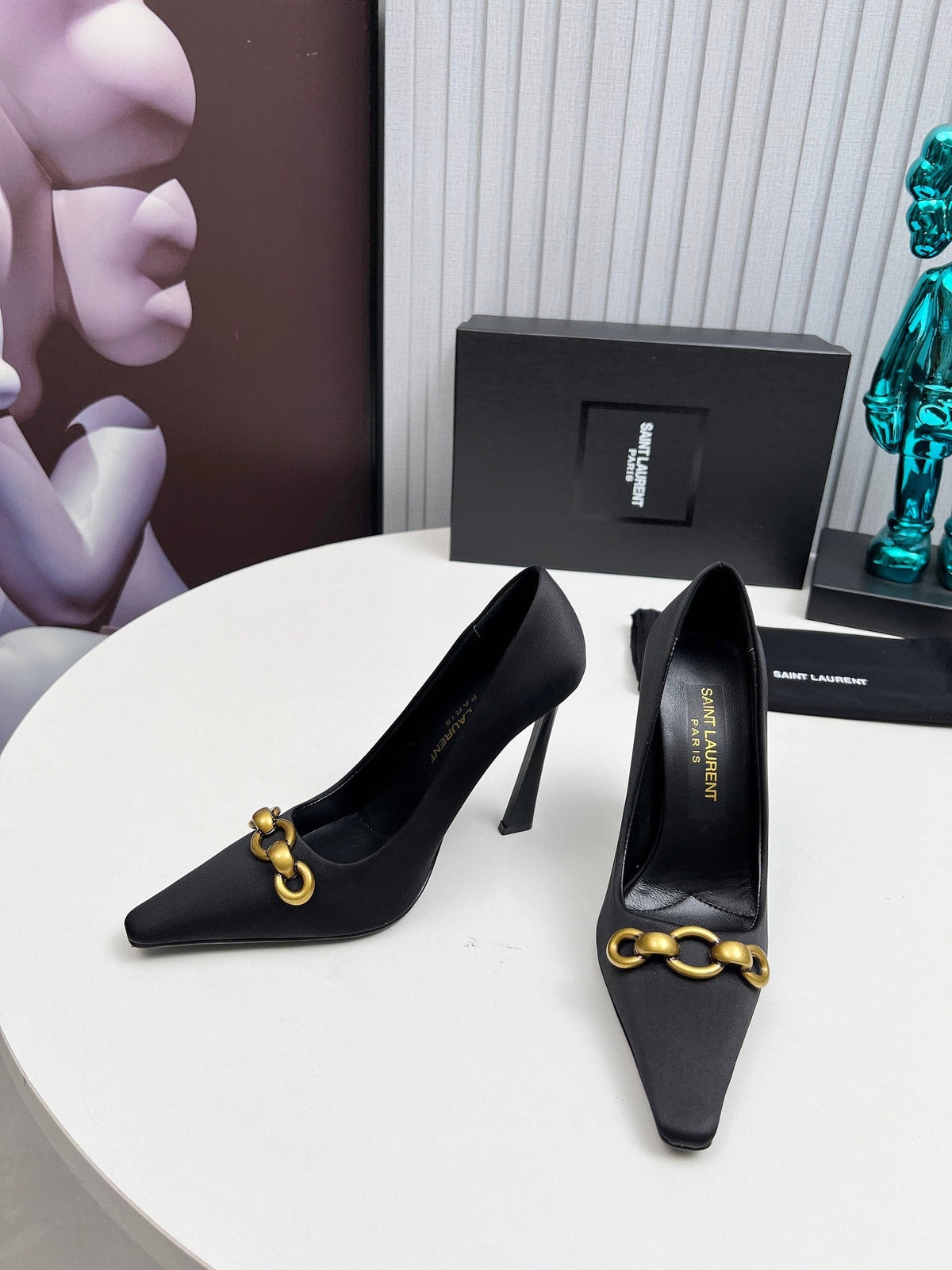 YSL Hermione Pump 11cm Black Silk 680398