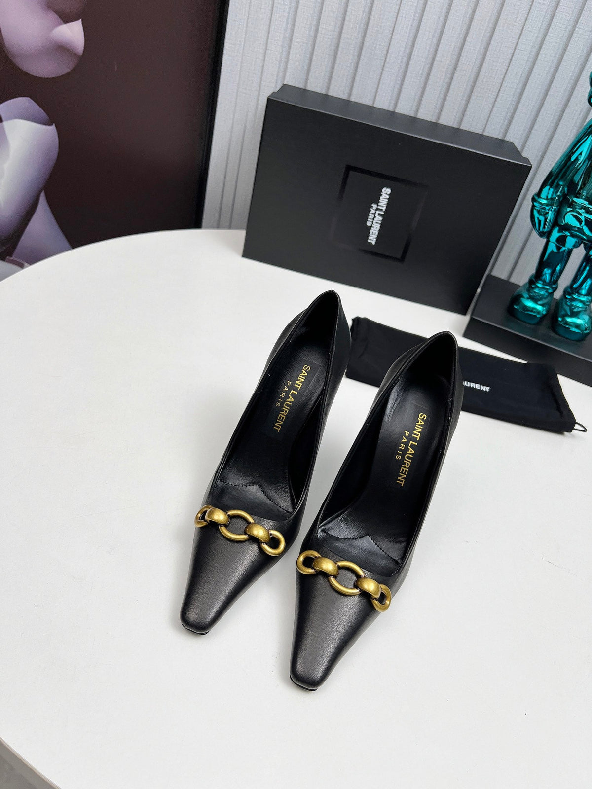 YSL Hermione Pump 11cm Black Sheepskin 680399